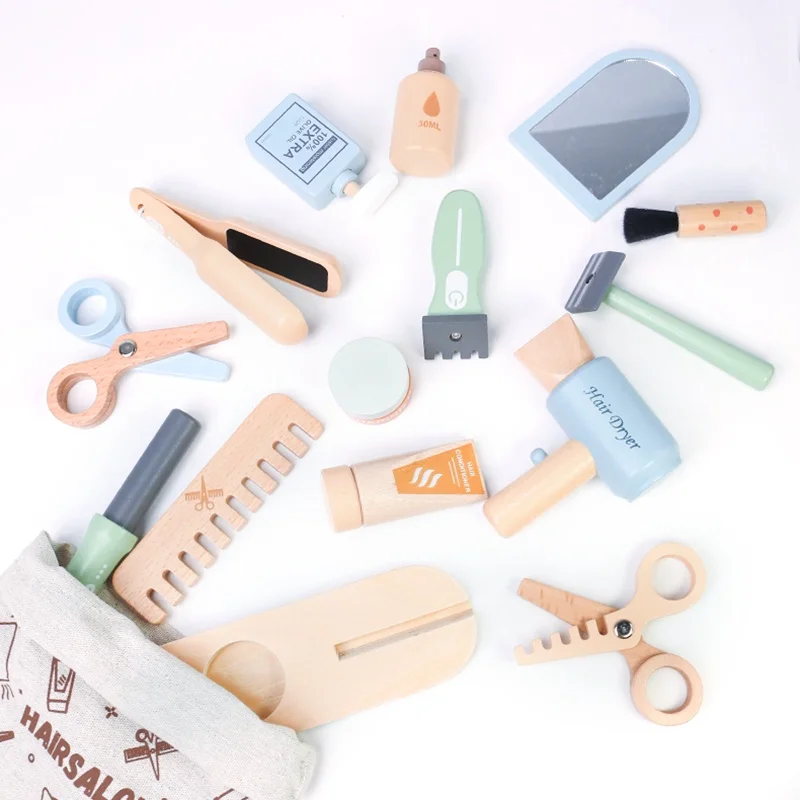 Wooden Pretend Hairdressing Makeup Tool Set Kids Role Play Game Baby Play Toys and Gifts