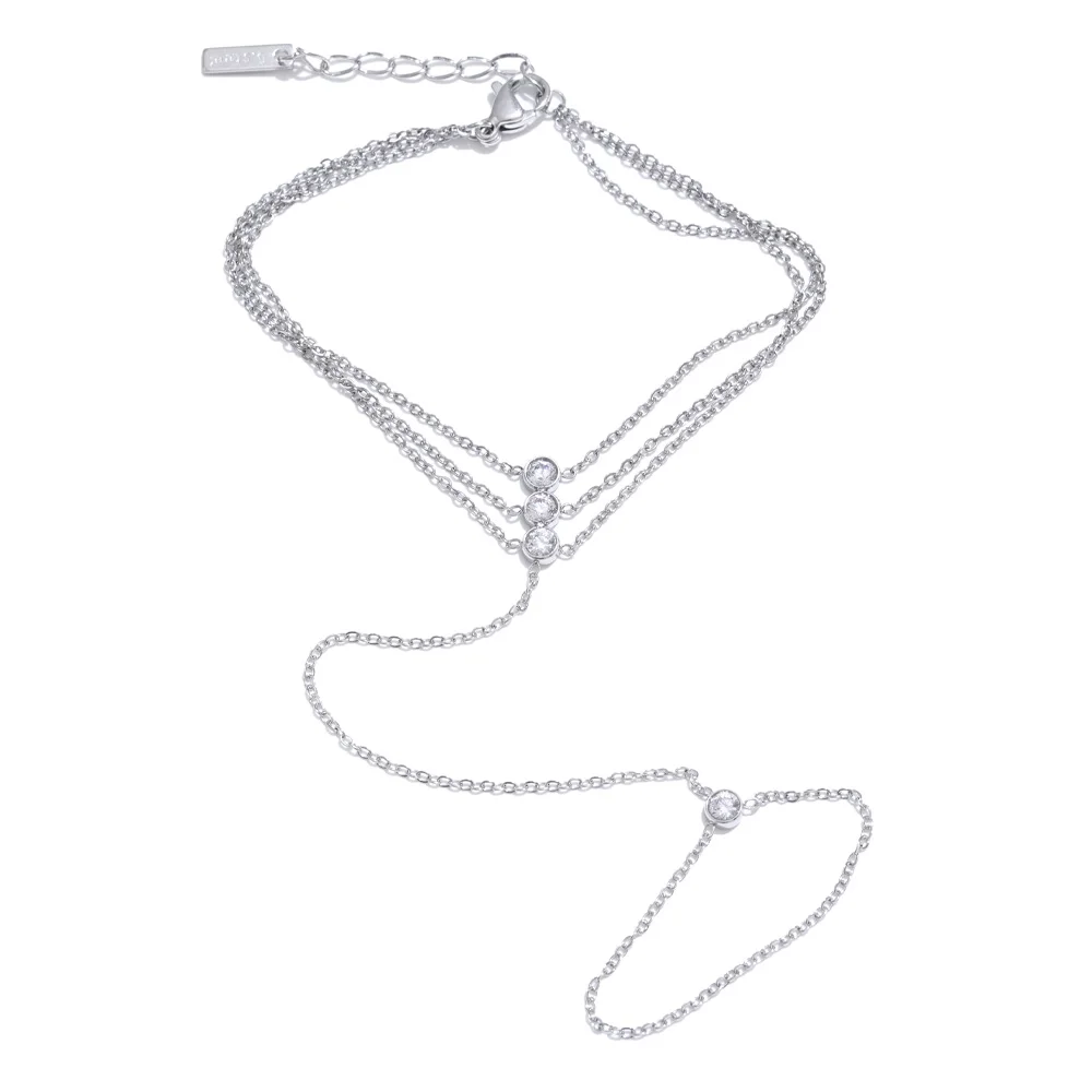 NiNice Stainless Steel Three Layer Bracelet Fashion Natural Pearl Flower Cubic Zirconia Hand Chain Selected Jewelry Popular Gift