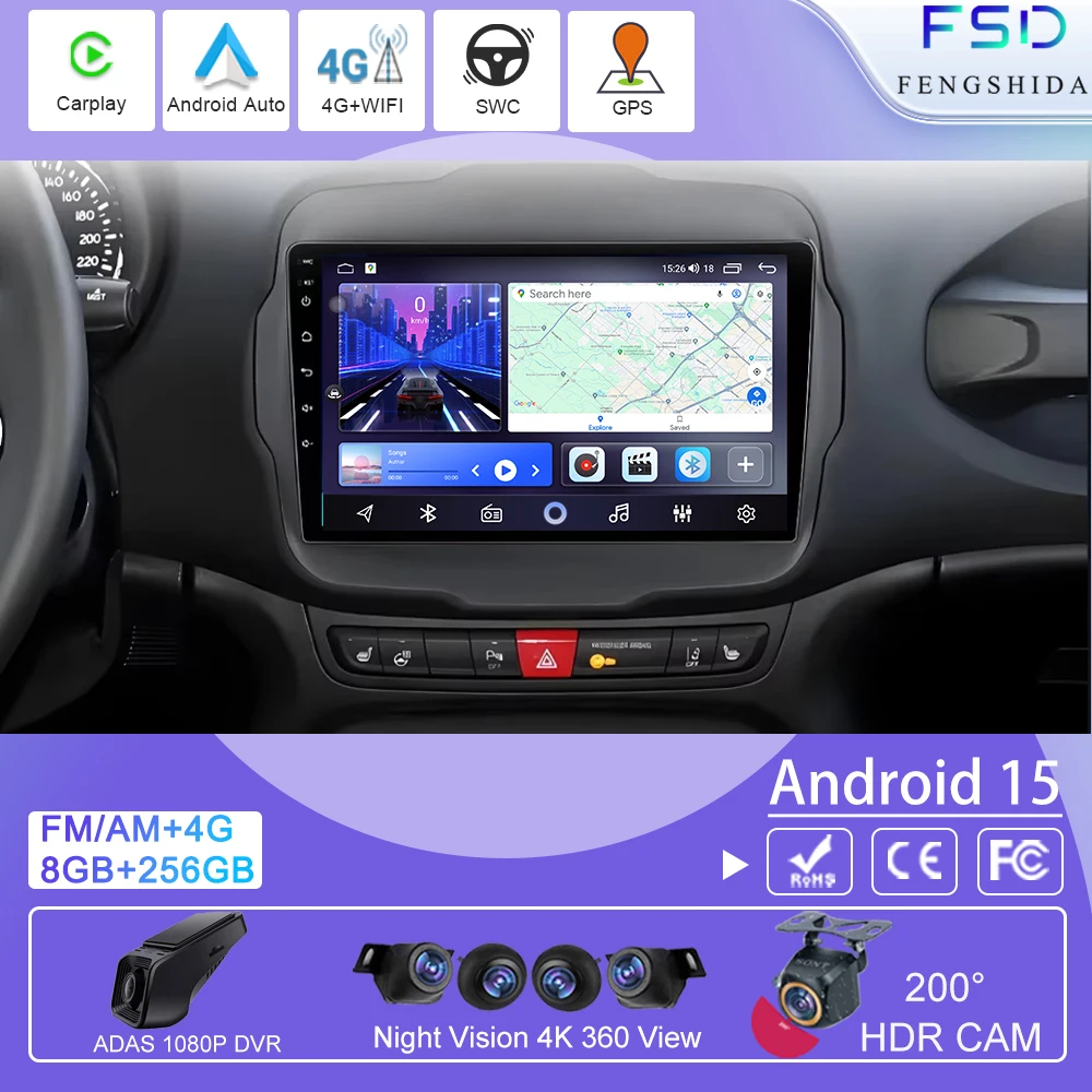

Android 15 For Jeep Renegade 2014 2015 2016 2017 2018 Car Radio Video Multimedia Player Navigation GPS Carplay Auto 4G WIFI BT