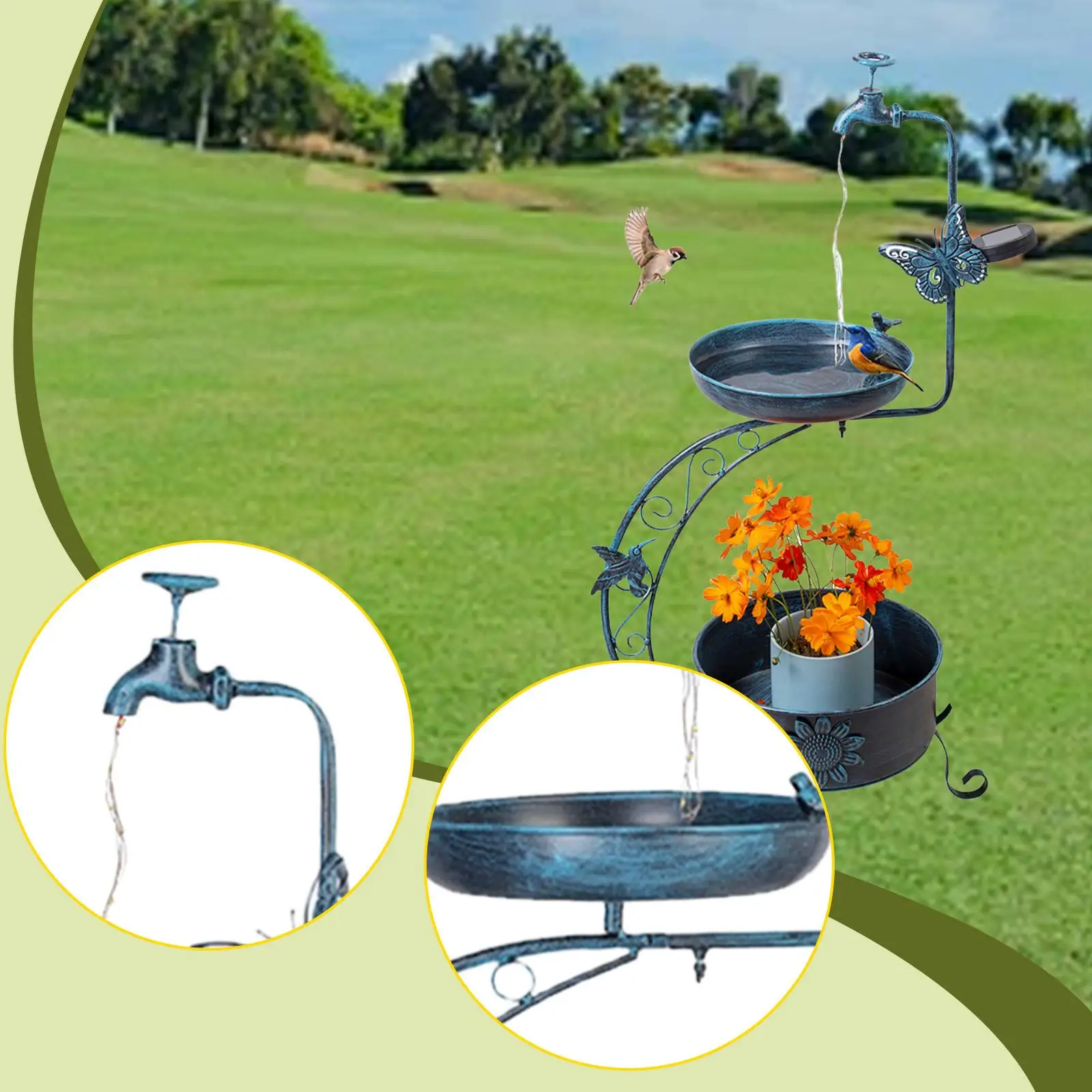 

Bird Bath with Flower Planter Pedestal 36" Iron Hummingbird Bath Birdbath with Solar Lamp for Yard Patio Lawn Garden Decor