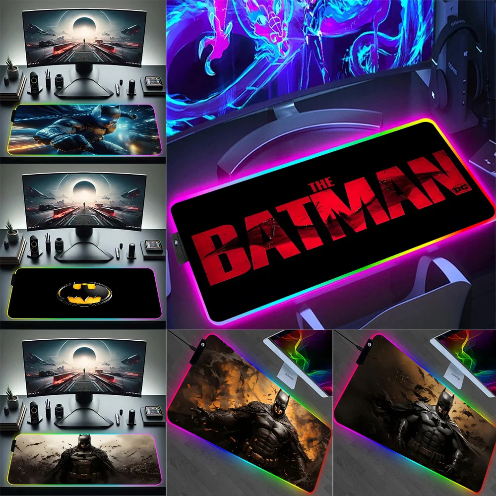 RGB Pc Gamer Keyboard Mouse Pad Mousepad LED Anime Batmans Glowing Mouse Mats Rubber Gaming Computer Mausepad