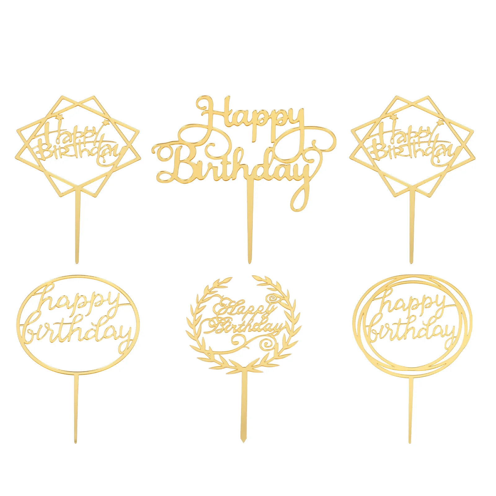 

6 Pcs Acrylic Birthday Cake Toppers Decorations Reusable Party Dessert Picks Flash Topper Cake Insert