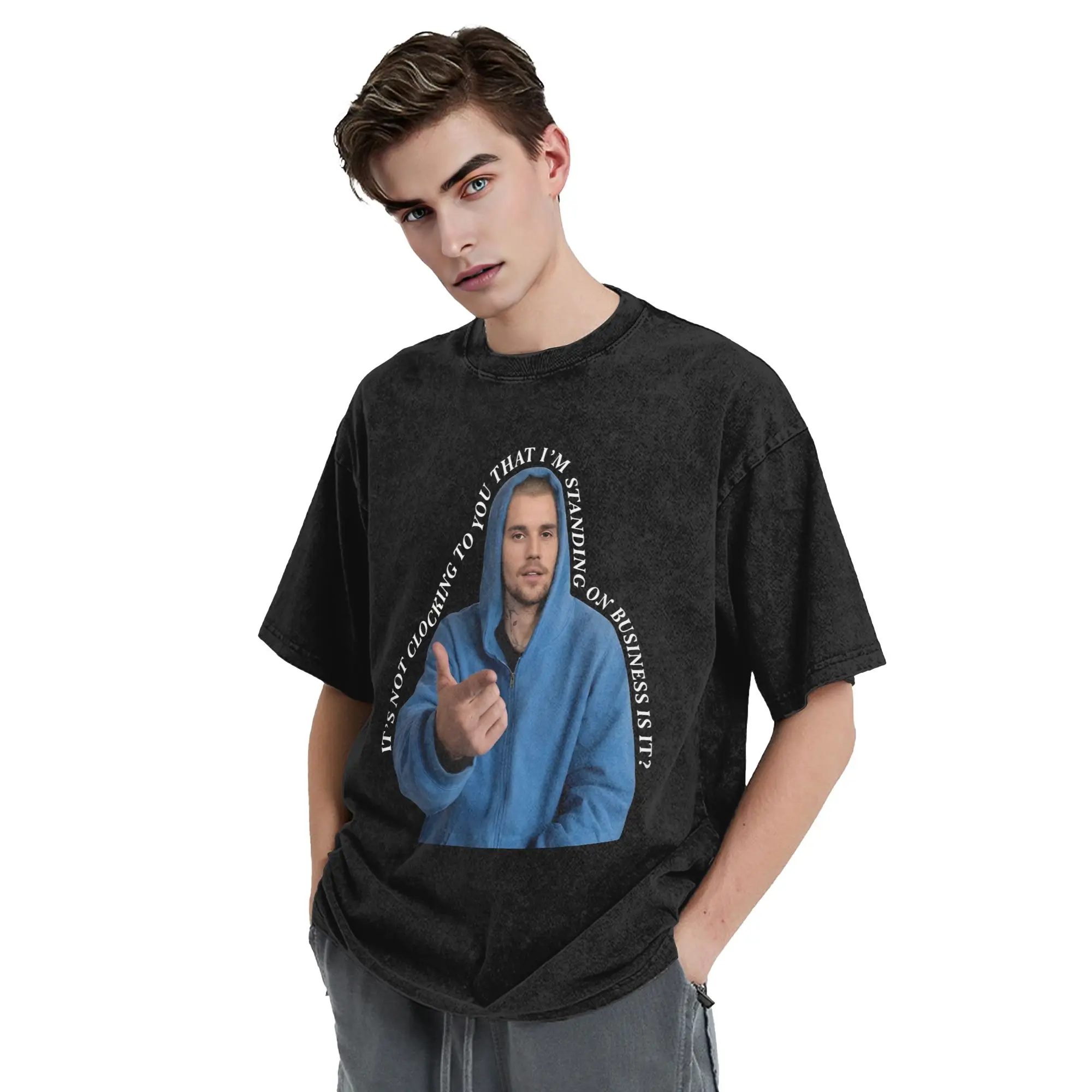 JB It's Not Clocking To You Washed T-Shirt Herren Y2K Klassische Baumwoll-T-Shirts Sommer O-Ausschnitt Hippie T-Shirt Einfaches Oversize-Shirt – Detail 6