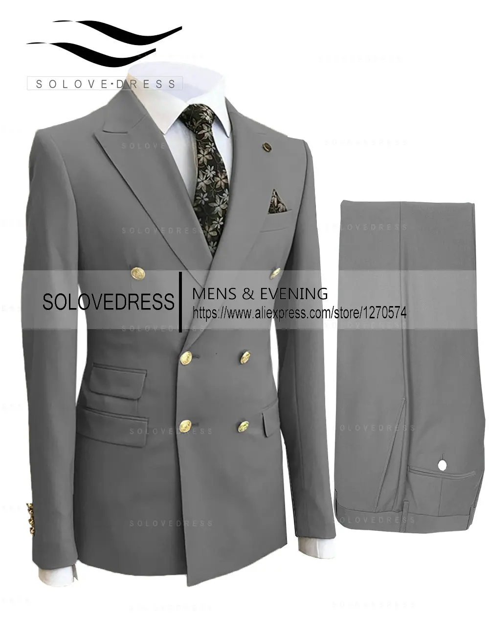2 Pieces Men\'s Business Suits Double Breasted Regular Fit Notch Lapel Plaid Wool Prom Tuxedos For Wedding (Blazer+Pants)
