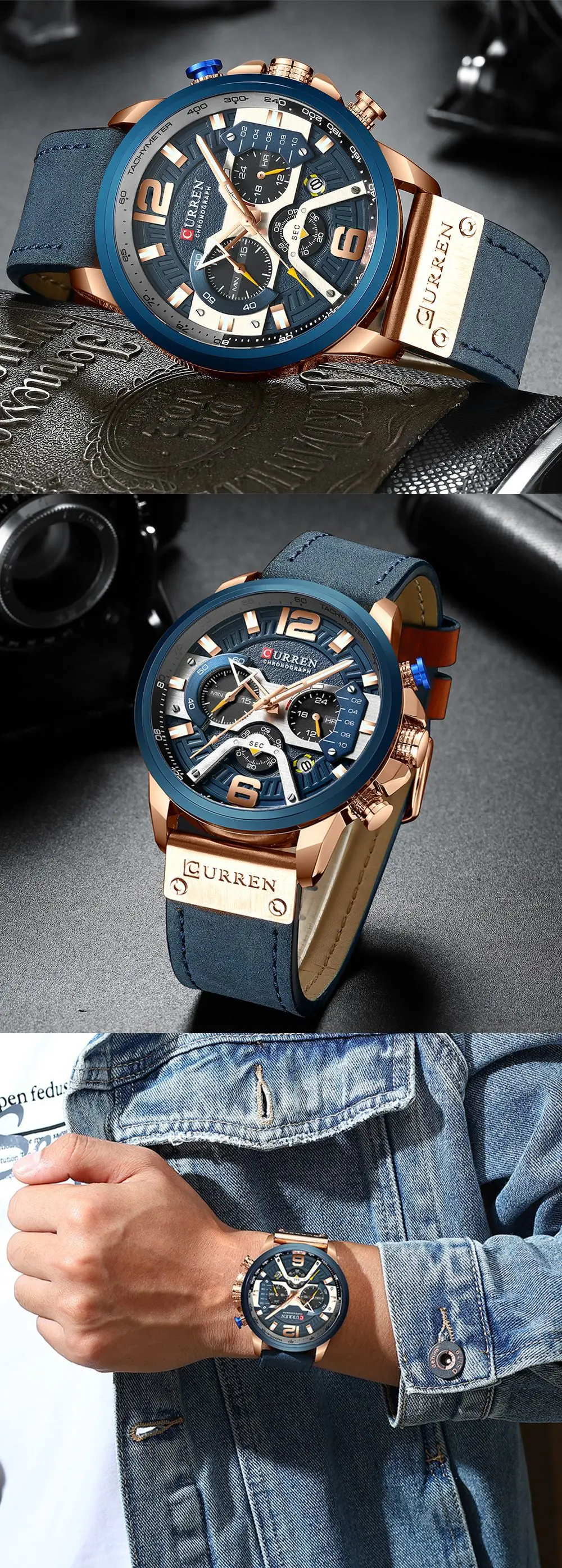 2024 Curren/new Model 8329 Men's Watch Business Belt Watch Calendar Week Display Spiral Crown Men's Watch Six Pin Quartz Watch