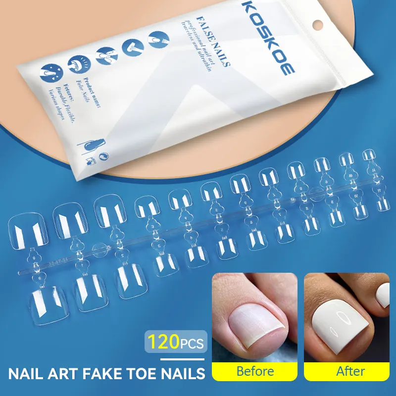 120PCS Punte per unghie finte quadrate corte Copertura completa Bianco Artificiale Unghia finta Piede acrilico Punta per nail art Stampa sull'estensione della punta