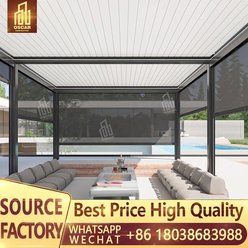 

Outdoor Terrace Aluminum Retractable Pergola Sunroom Electric Patio Roof PVC Gazebo Retractable Awning