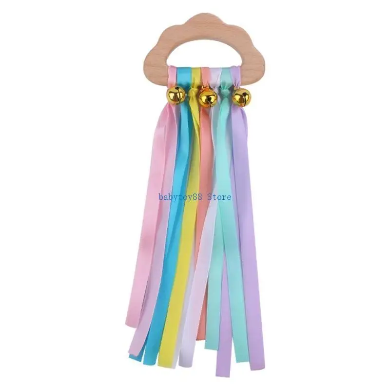 Y4UD قوس قزح الشريط خشخشة الشريط المولي الخشب دائرة عضاضة لعبة الحسية للأطفال #1