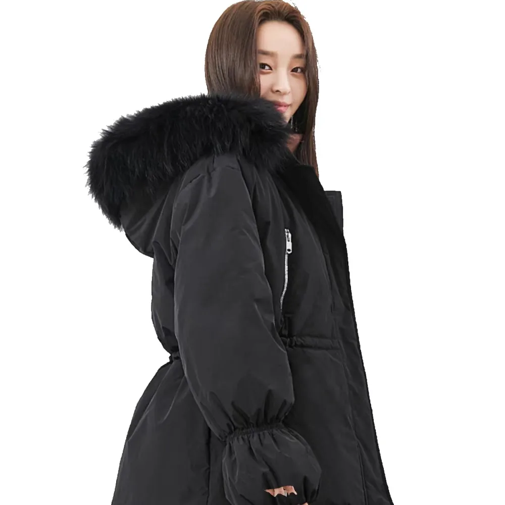 CX-G-D-03A Classic Design Women Winter Puffer Coat White Down Jackets with Real Fur Hood