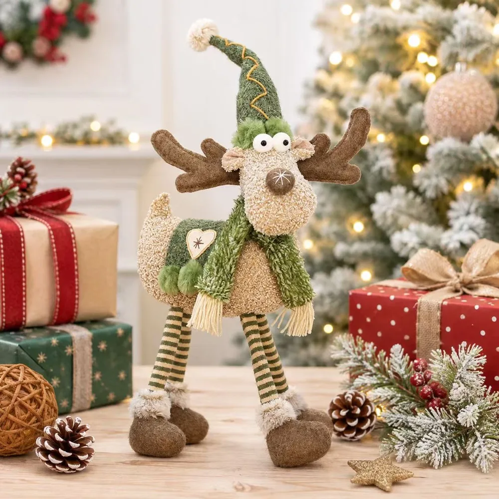 1 piece of Christmas elk decorative tabletop ornament. Complemented by fresh green color, paired with a pointed hat and fringed