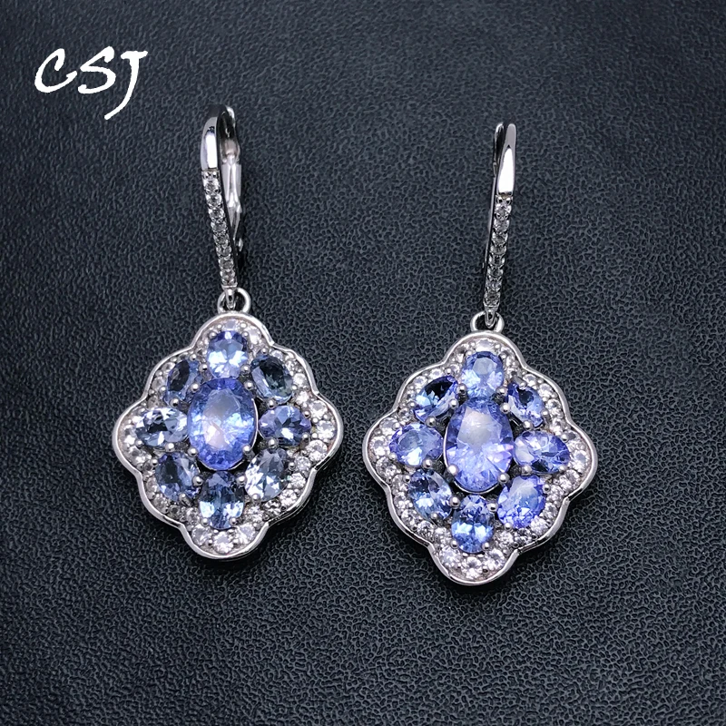 Trendy Natural Tanzanite Earrings Solid 925 Silver Gemstone 6*8mm for Women Birthday Party Jewelry Gift