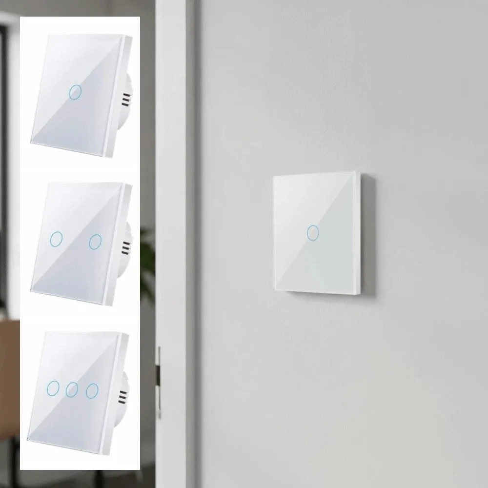 EU Standard Touch Sensor Switch Glass Panel 1/2/3 Gang Wall Light Switch No Neutral Wire LED Backlight Smart Switch Home Wall