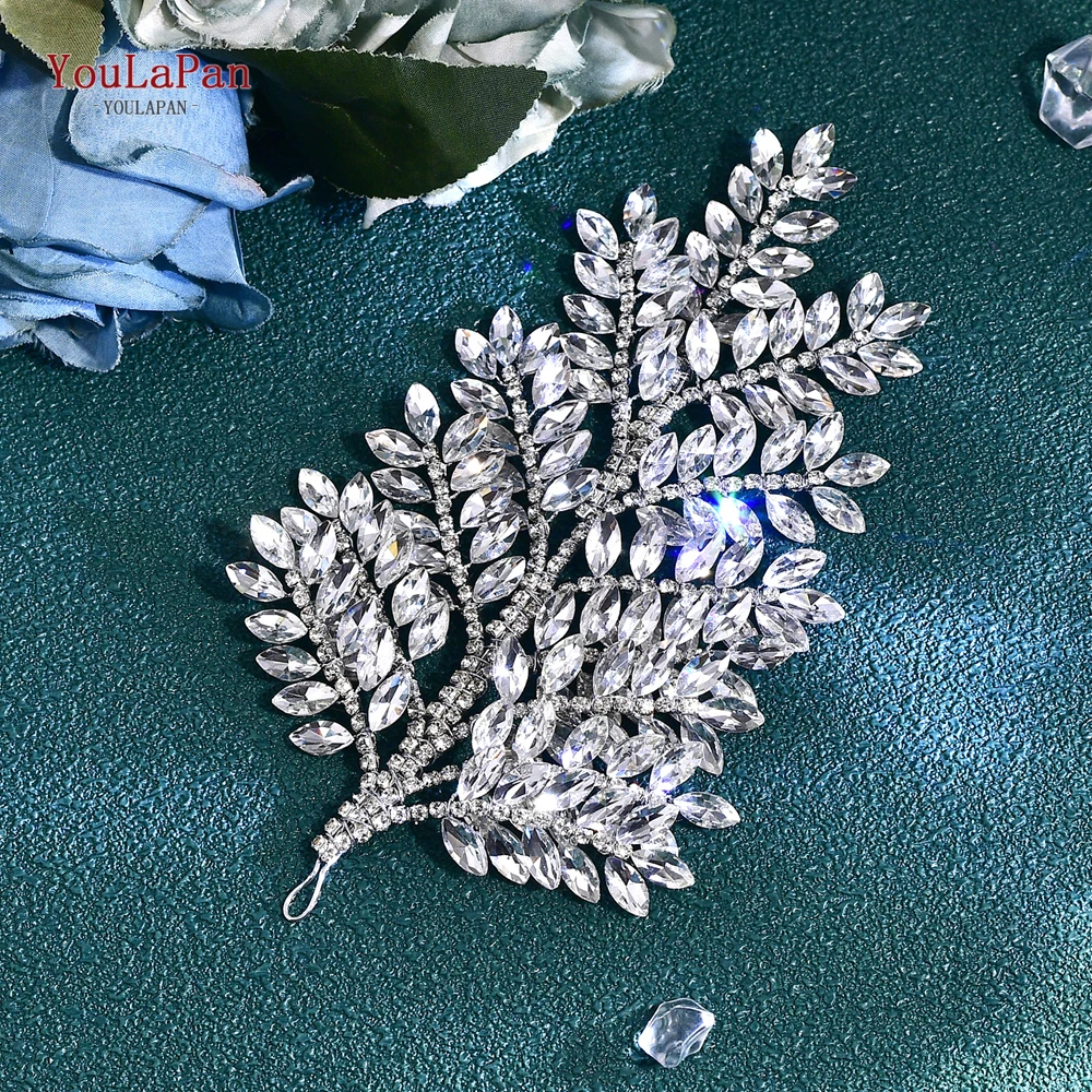 YouLaPan Luxury Full Rhinestone Bridal Headband Bling Leaf Shape Wedding Hair Pieces Handmade Party Women Hair Accessories HP759