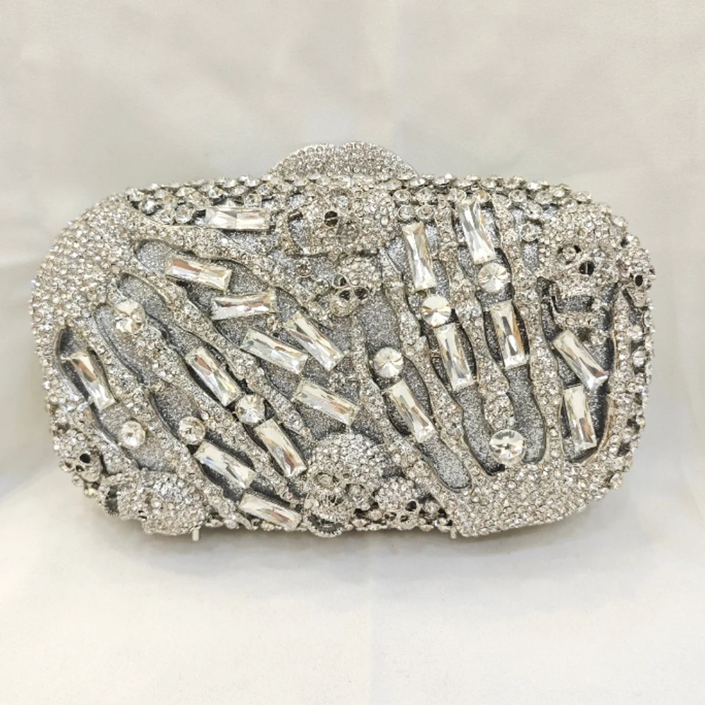 Bamboo Glass Crystal Wedding Purse Champagne /Silver /Blue Diamond Bridal Party Clutch Bag Hard Metal Rhinestone Clutches Bags