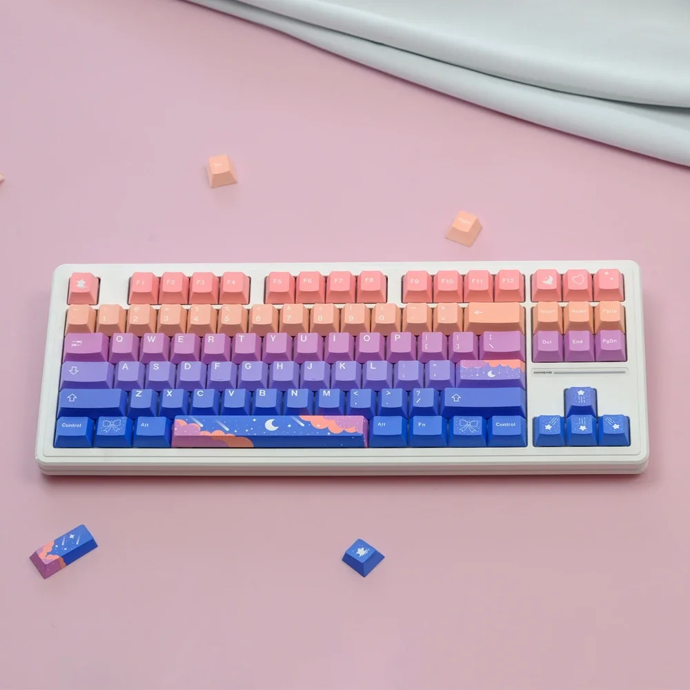 129 Keys/set  Star Moon Keycap Cherry Profile Fairy Tale Keycaps PBT Dye Subb Lightproof Key cap For 61 64 68 75 84 87 96 98 104