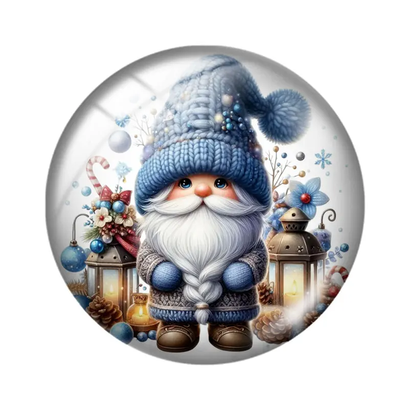 Christmas Blue Gnome Winter 10pcs 12mm/18mm/20mm/25mm Round photo glass cabochon demo flat back Making findings