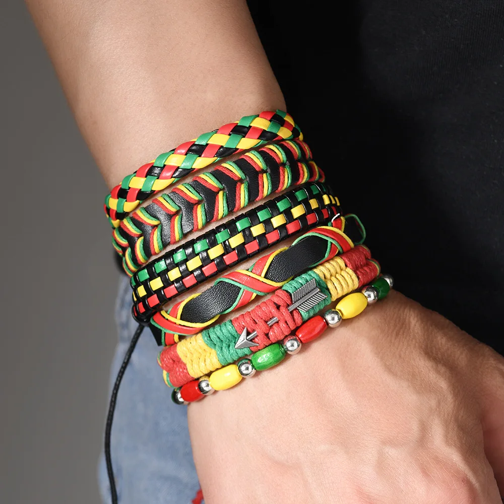 6pcs Fashion Summer Retro Bohemian Cupid's Sword Woven Leather Men's Bracelet