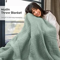 Simple Muslin Summer Blanket 100% Cotton Breathable Skin-friendly Lightweight Bed Blanket 6 Layer Couch Sofa Blankets for Throw 2
