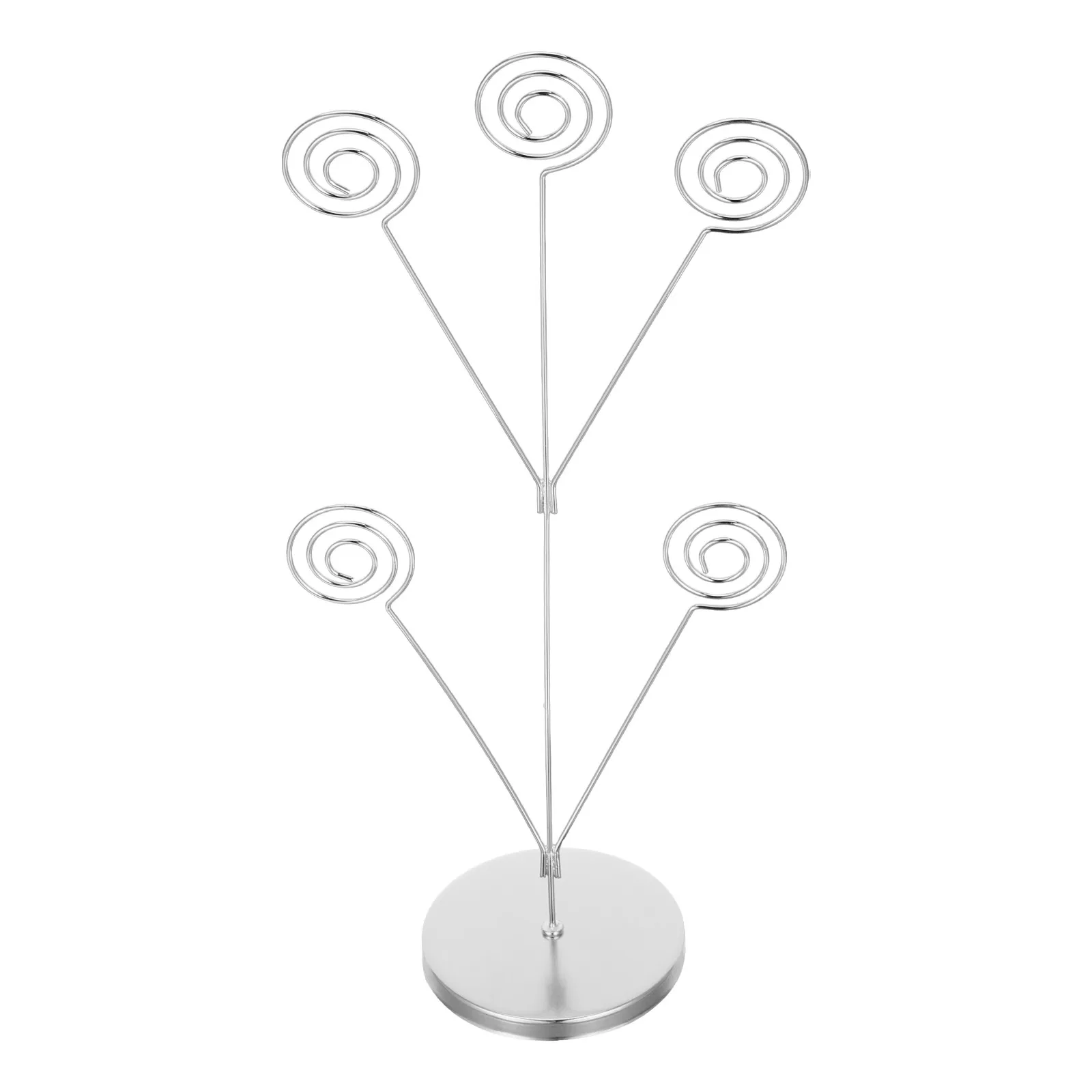 Desktop Memo Holder Clip 5 Branch Photo Stand Silver Round Base Wedding Table Number Card Display