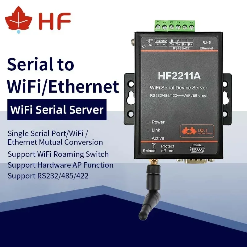 Conversor Ethernet Modbus Industrial, Função D2D, TCP IP, Comunicação de rede DTU, RS232, RS485, RS422 para WiFi, HF2211A