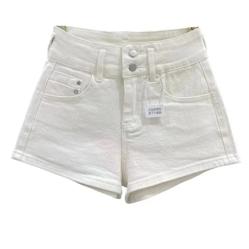 

Женские джинсовые шорты цвета хаки с высокой талией, на двух пуговицах, повседневные летние шорты-хотпэнты