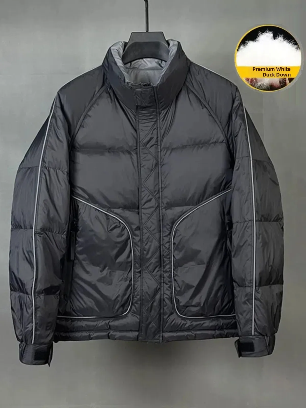 

Autumn Winter ort Men's down Jaet Stand Collar Large ket Zipper Pure Bla ey White Du down Warm Lightweight Coat