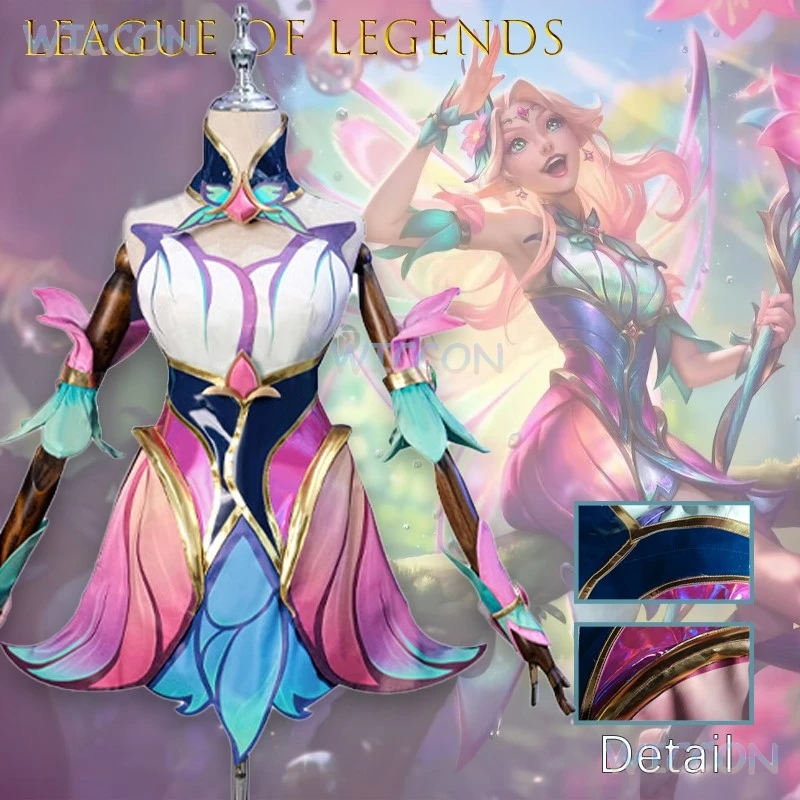 

‌‌‌‌‌‌‌‌Anime Game Character League of Legends Lux Cosmic Enchantress Cosplay Costume Flower Fairy Outfit Full Party Halloween