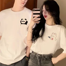 재미있는 만화 항복 팬더 인쇄 커플 티셔츠 티 탑 캐주얼 루즈 반소매 Tshirt Lover Gift