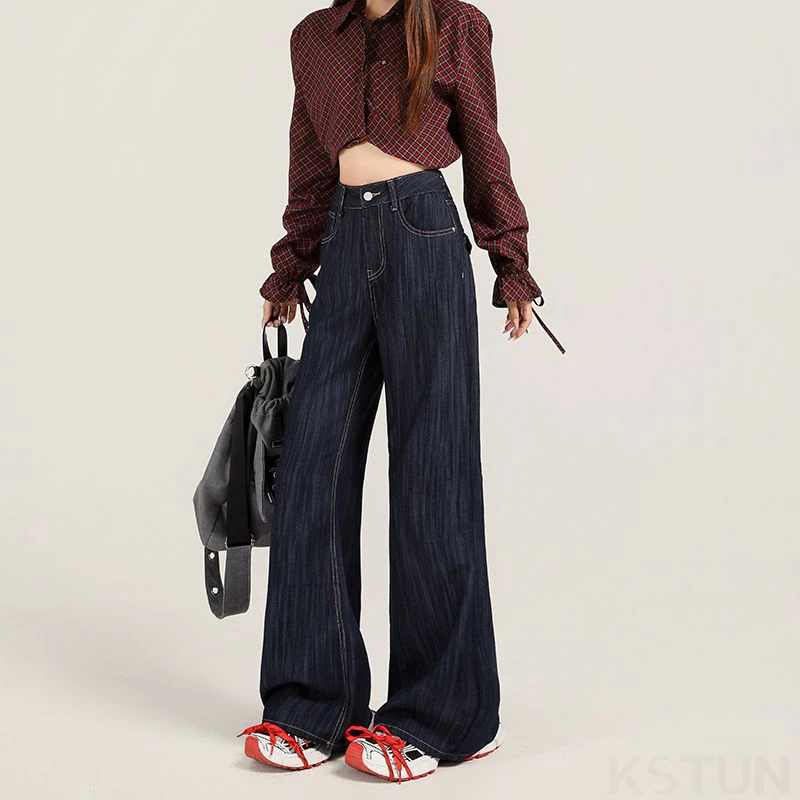 KSTUN 2025 الخريف المرأة جرس أسفل الجينز واسعة الساق متوهج السراويل معلقة الشعور تمتد عالية الخصر بنطلون جيوب الموضة