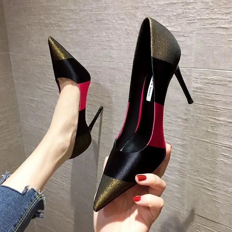 2023 Spring Fashion Sexy High Heels Women Pumps Pointed Toe Office Lady Working Shoes French Style Female Footware Black GREEN