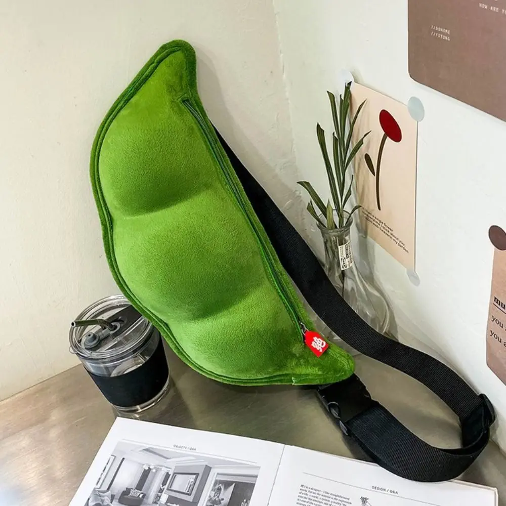 

Fresh Zipper Plush Women's Messenger Bag Green Large Capacity Zipper Handbags Beans Shaped Shoulder Bag Women