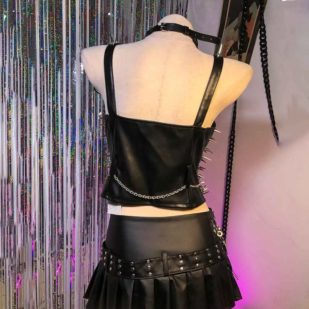 2025 Gothic Tank Grunge Kawaii E-Girls 90s Teen Goth DIY Y2K TOPS Chain Eco Emo Hand Made Punk Rock Club Wear Harajuku Fairy