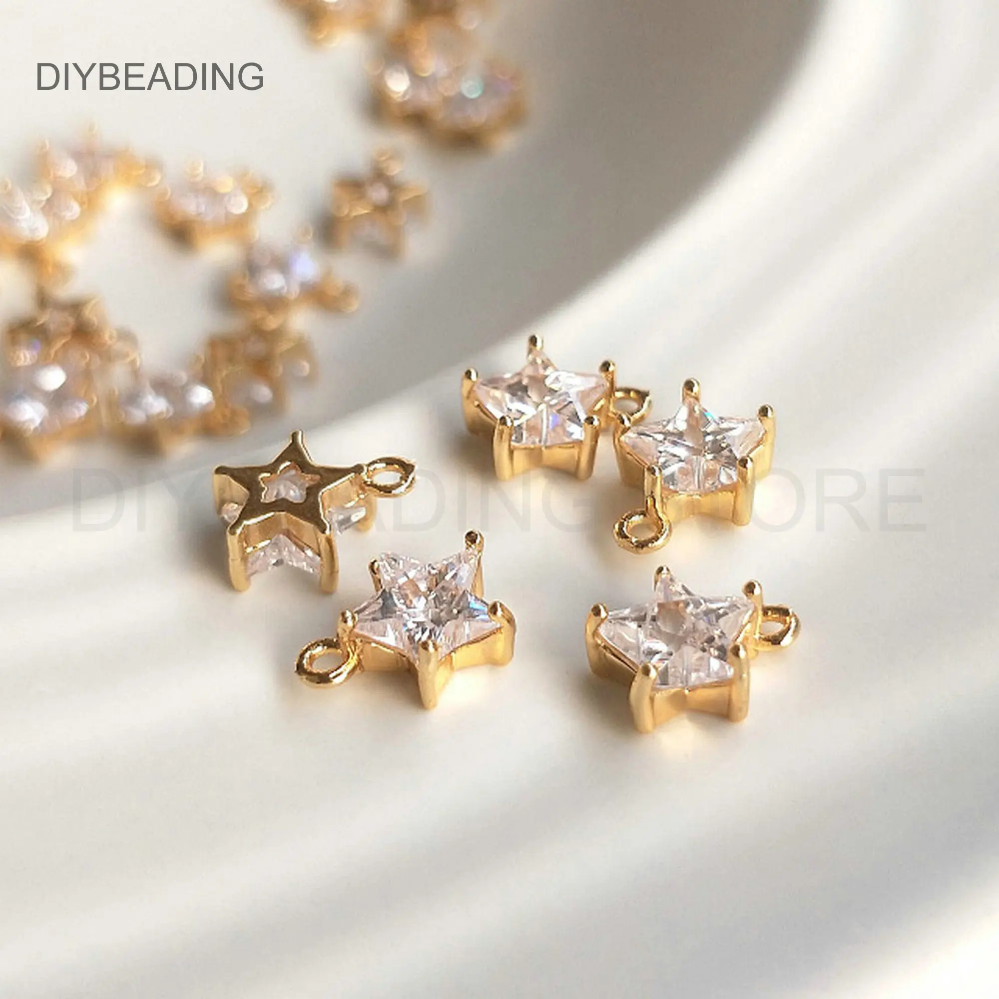 Small Charms Bulk Wholesale 14K Gold Plated Clear Rhinestone Star Charms/ Small Size Star Shape Cute Finding for Jewelry Making