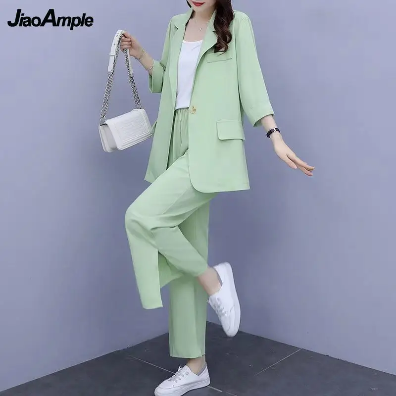 2024 Women Autumn New Casual Blazers Jacket Trousers Matching Set Korean Elegant Loose Suit Coat Pants Two Piece Female Clothing