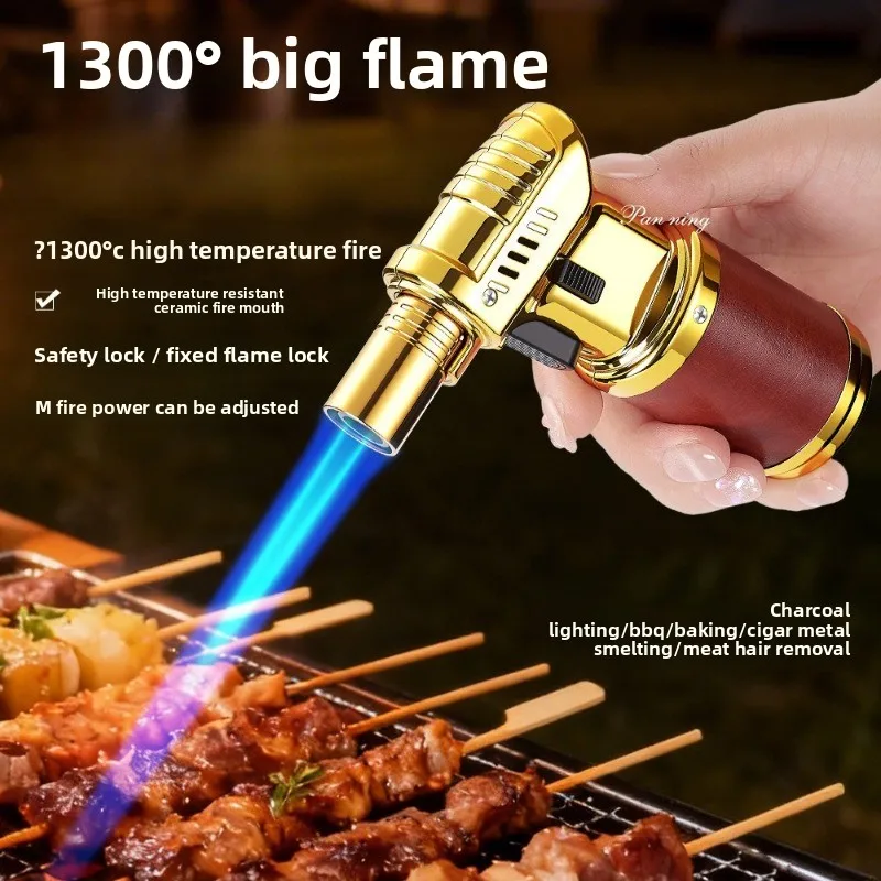 Große Flamme 1300 °   Schweißbrenner Windfest mit Blauer Flamme, Butangas-Turbolampe, Sicherheitsverriegelung, Küchen- und Zigarrenfeuerzeug