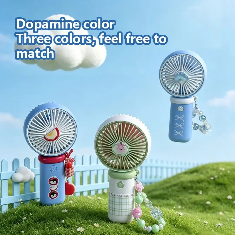 Lenovo Cute Mini Handheld Fan Type-C Charge 3 Speed Wind With Pendant Portable Pocket Fan Kawaii Summer Gift Students Travel Use
