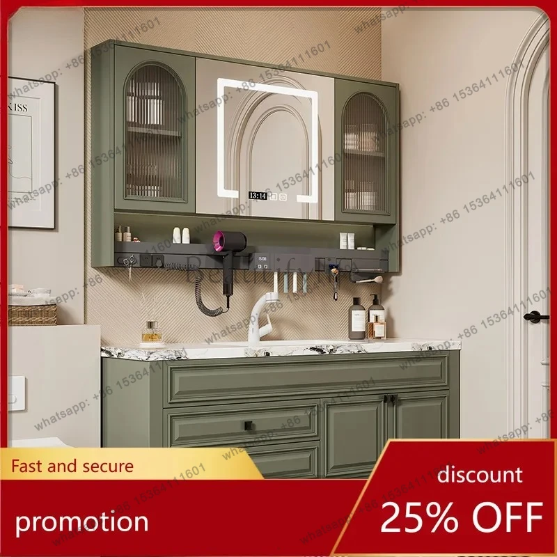 Bathroom Cabinet Set with Seamless Integrated Rock Slab Basin, Solid Wood Washstand, Face Washing Sink Cabinet