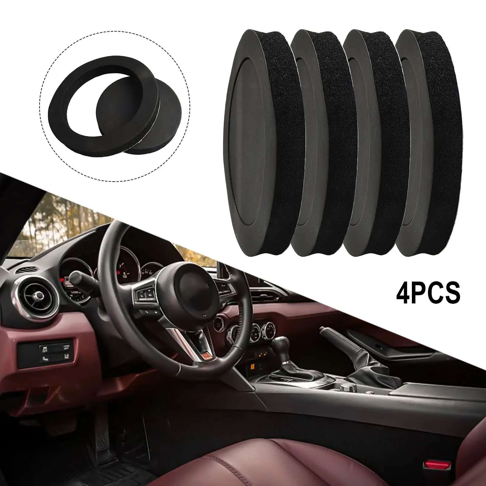 Black Car Speaker Soundproof Rings Speaker Vibration Reducers Perfect Fit Black Soundproof Foam Improve Sound Quality