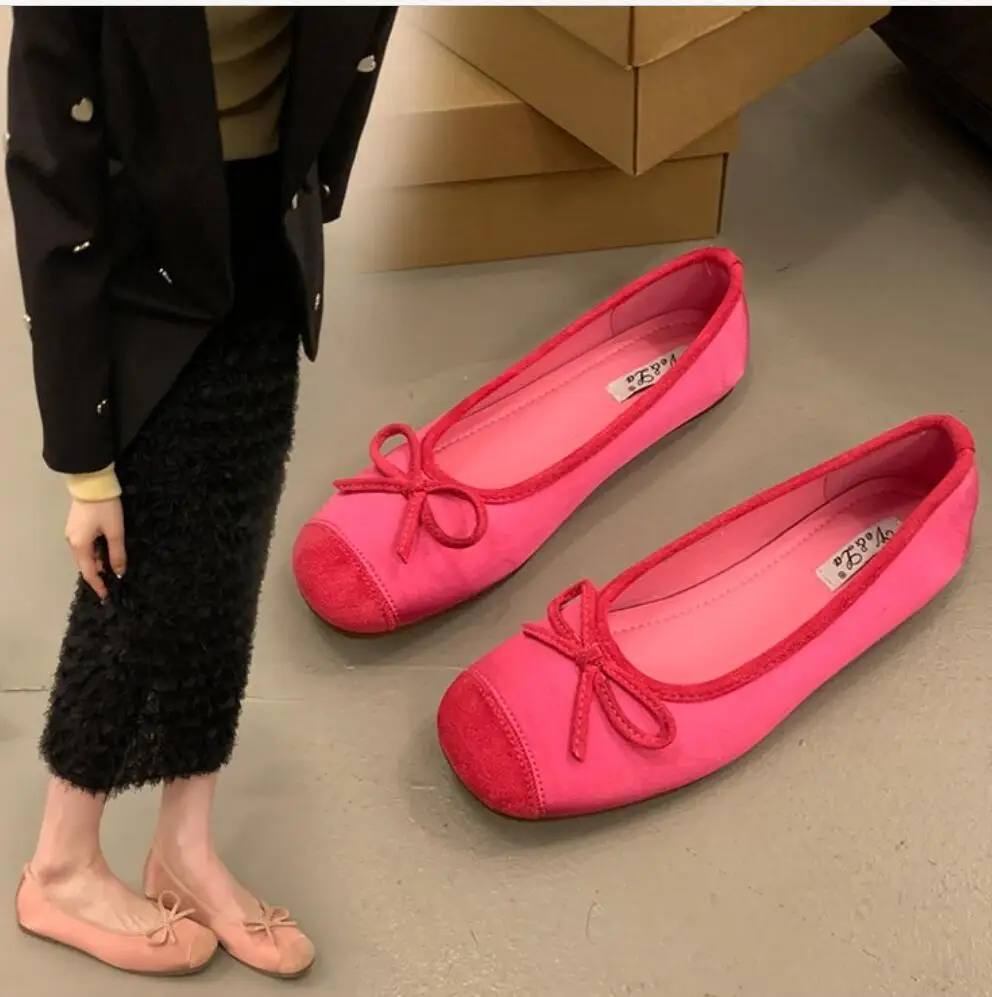 Elegant Flat Shoes Women Ballerinas Square Toes Bowtie Slip on Ballet Flats Lazy Loafer Moccasins Ladies Casual Flats Mules Shoe