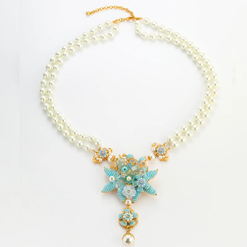 Vintage Antique Sea Star Layered Jewelry Pearl Necklace Natural Freshwater Pendant Baroque Wedding Collar Accessories For Women