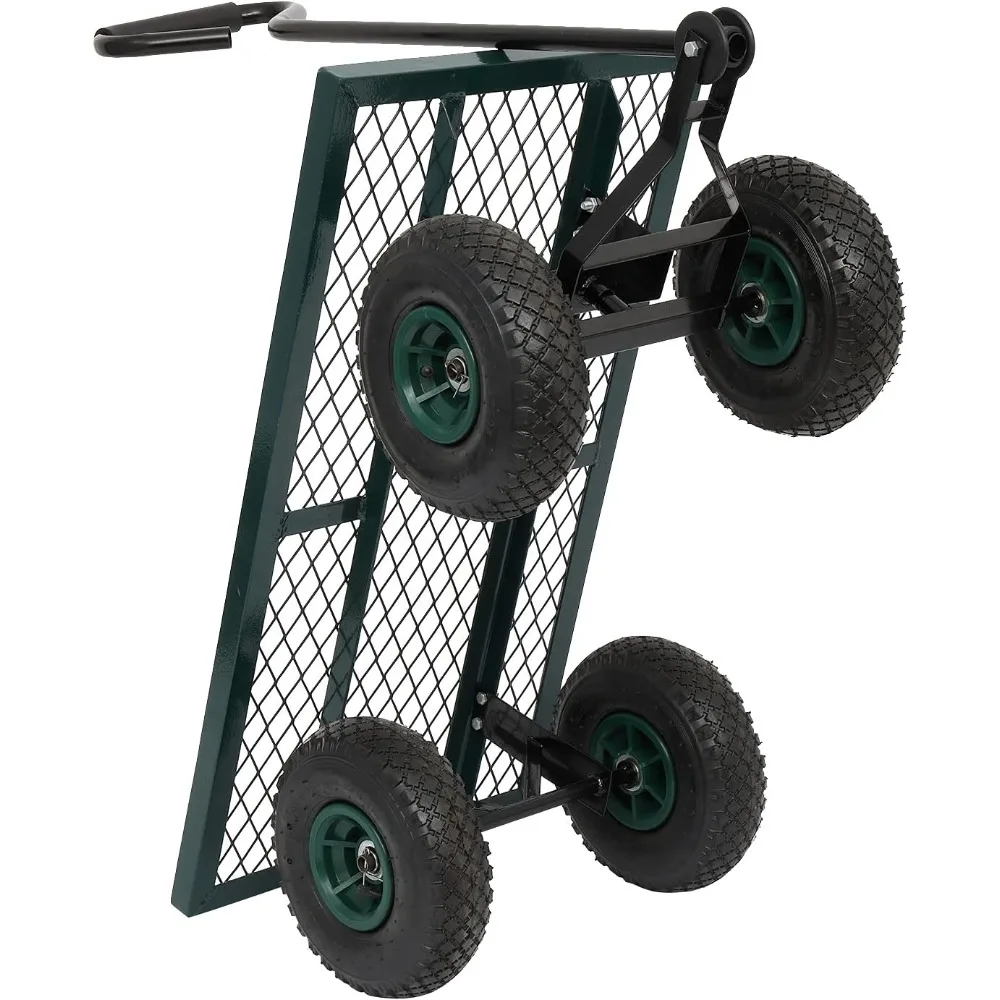 Metal Deck Garden Cart with 10” Air Tires, Heavy Duty Wagon Cart for Farm, Yard and Cargo