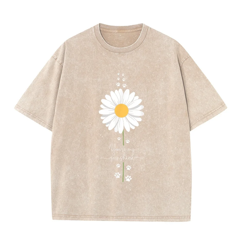 You're My Sunshine Dog Cat Paw Daisy Flower Cute Pet Owner T-Shirt Men's Short Sleeve Clothes Round Neck Cotton Top Graphic Tee