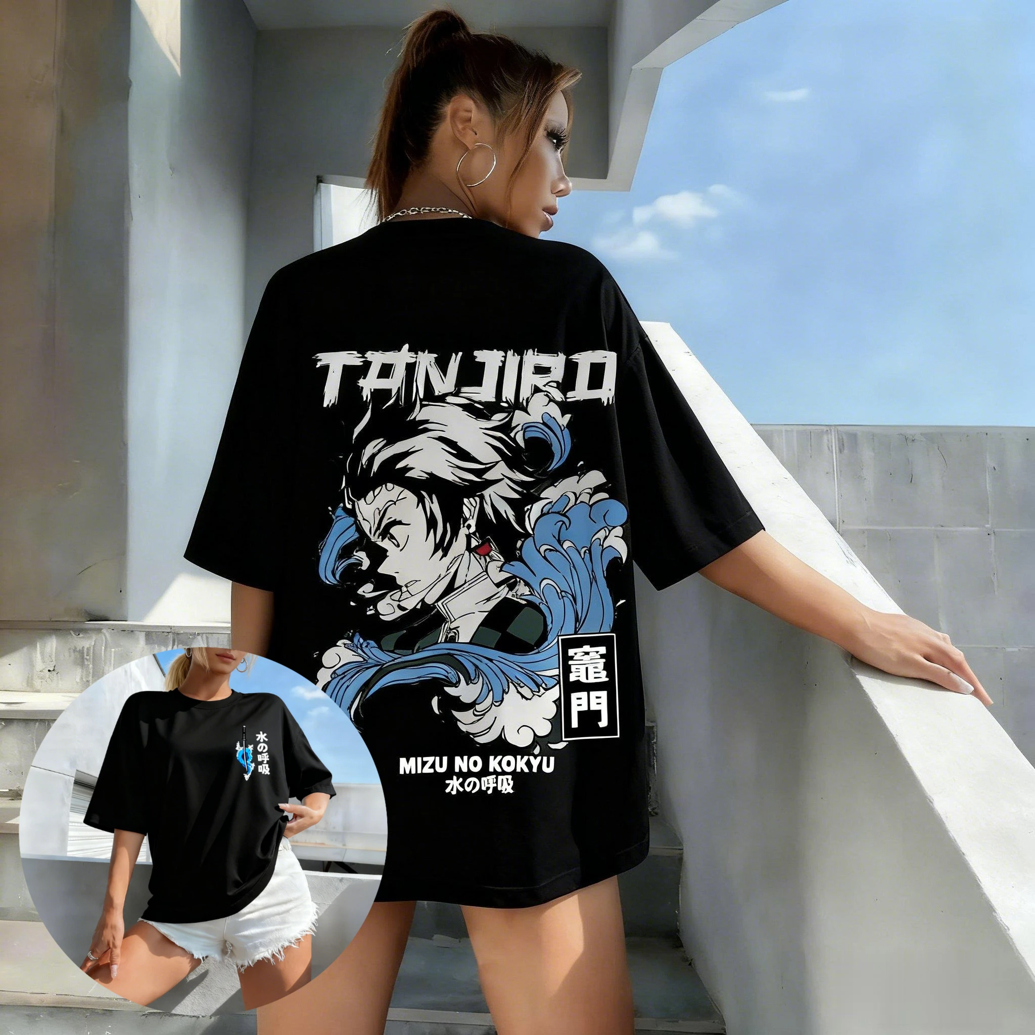

Футболка «Убийца демонов Танджиро» для мужчин и женщин, хлопковая футболка большого размера с короткими рукавами, повседневная уличная одежда с графическим принтом в стиле аниме, летние топы 2026 г.