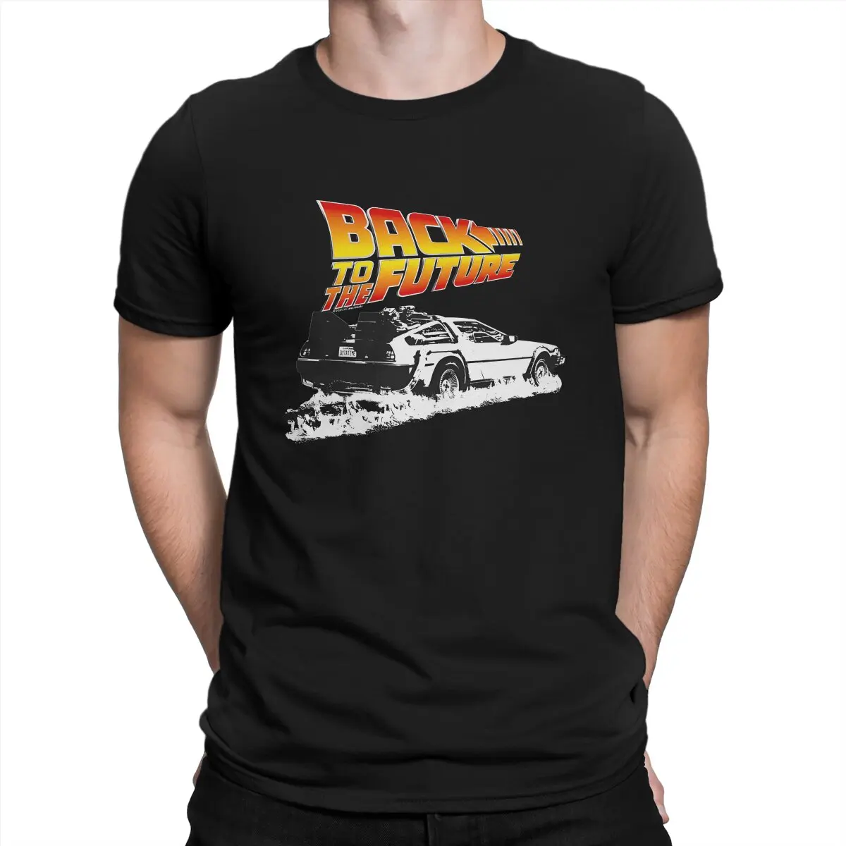 Back To The Future Creative TShirt For Men Delorean Fire Tracks Round Collar Basic T Shirt Hip Hop Gift Clothes Tops