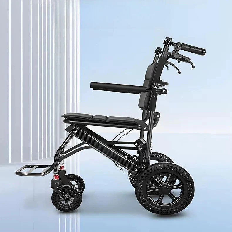 Aluminum Alloy Lightweight Foldable Hand Push Scooter with Pull Rod, Portable Travel Wheelchair for Elderly