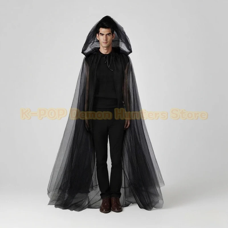 Novo halloween bruxa manto traje feminino cosplay feiticeiro goth preto branco capuz tule capa roupas de casamento nupcial outfit