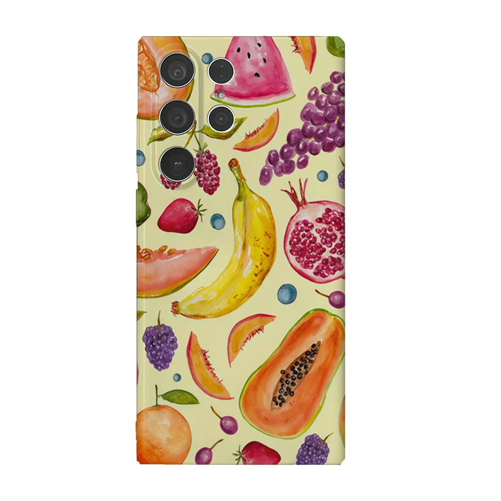 Funda de teléfono Fruity Fiesta para Samsung Galaxy S25 S24 S23 Ultra Plus A35 A55 carcasa de película dura HD brillante