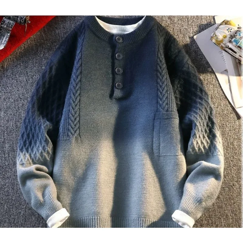 

Men's Winter Casual Thickening and Warmth Loose Cool Base Knitted Sweaters Teenagers and Students Trend Gradient Color Sweaters