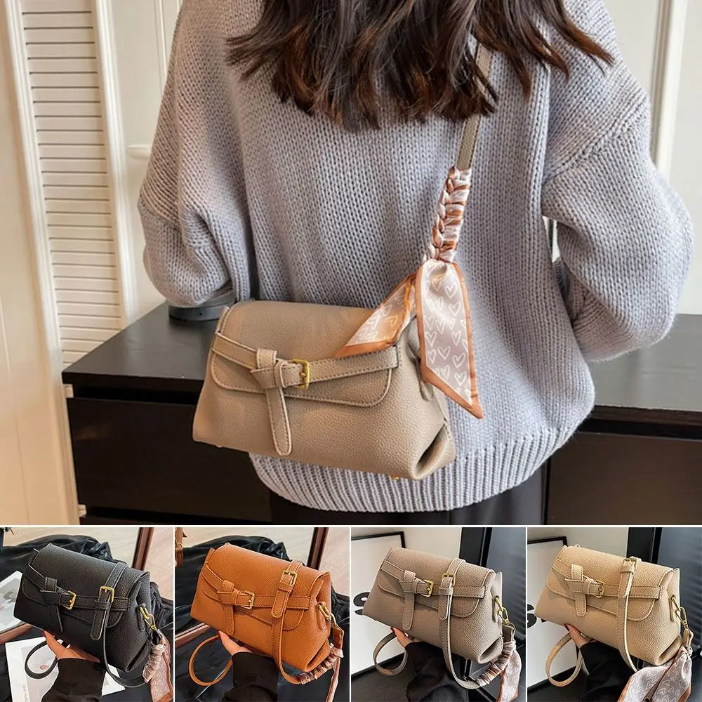 Tas Selempang Kulit PU Kasual Tas Tangan Pita Kecil Bahu Tunggal Tas Kurir Wanita Gaya Korea