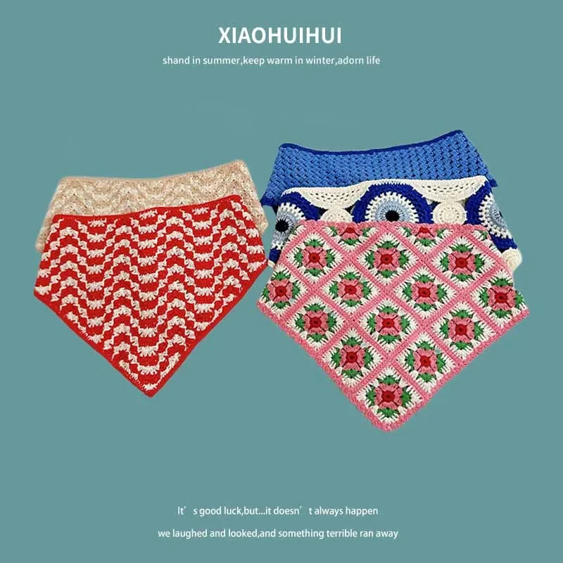 Syal Segitiga Renda Rajutan Ins Perancis Wanita 2024 Topi Jilbab Serbaguna Retro Baru Tas Foto Rambut Ikat Kepala Topi Kepala